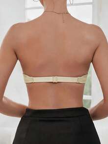 Women's Beige Strapless Bandeau Bra, Sexy Invisible Front-Closure Underwire Push-Up Bra With Open Back, Anti-Slip Thin Cup Thick Padding For Small Chest, Invisible Backless Bra - Beige - View 3