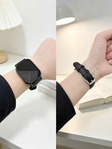 1pc Women's Fashion Leather Smart Watch Band, Compatible With Redmi Watch 5 Lite/Active, Compatible With Redmi Watch 6, Compatible With Redmi Watch 5/4, Slim Waist Strap Bracelet Wristband Accessory, Compatible With Xiaomi Band 8pro/9pro - Black - View 1