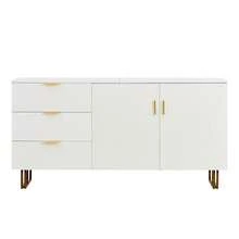 Modern Sideboard With 2 Doors And 3 Drawers – Elegant MDF Furniture Piece In Gold Color Alloy - 白色 - 查看 6