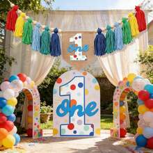 1 Peça Decoração de Festa de 1st Aniversário Arco-Íris, Faixa de Cadeira Alta de 1st Aniversário, Faixa de Cadeira Alta com Borlas Coloridas, Faixa de Primeiro Aniversário, Faixa de Bottom para Foto, Faixa de Cadeira Alta de Aniversário com Tule e Borlas com Contas de Madeira, Faixa de Borlas Coloridas - 1 conjunto de banner colorido azul para aniversário de 1 ano - Visão 7