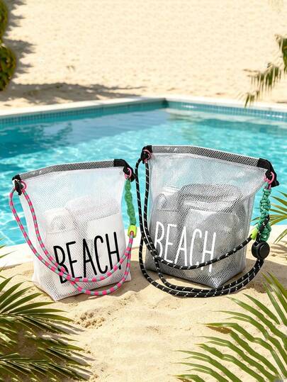 Large Capacity Multi-Purpose Waterproof PVC Storage Bag, Printed With "Beach" Text, Drawstring Design, Can Be Carried By Hand Or Shoulder, Suitable For Swimming, Fitness, Beach, Diving, Summer Vacation And Daily Use. Lightweight And Portable, Excellent Waterproof And Splash-Proof Effect, Ample Capacity, Can Store Cosmetics, Toiletries, Towels, Swimwear, Sports Clothes And More, Ideal Gift For Female Teachers, Essential Item For Cruise Travel