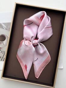 1 pieza Pañuelo cuadrado de seda sintética con estampado de pintura al óleo, accesorio para el cabello multiusos para mujer - Rosa vieja - Ver 1
