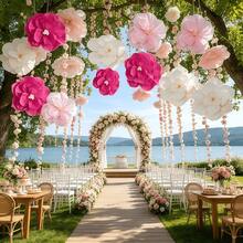 5/10/15 pezzi Fiori di carta 3D rosa/bianchi, fiori decorativi artificiali, accessori per decorazione di matrimoni e feste, adatti per feste di compleanno, matrimoni, raduni, celebrazioni, eventi festivi, decorazione dell'atmosfera della scena, parete di sfondo, parete, finestra, decorazione di archi, decorazione sospesa - multicolore - Visualizzare 2