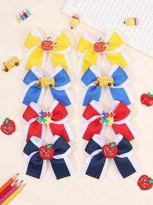 2/8 piezas de pinzas para el cabello de niña para la vuelta a la escuela, de varios colores, con lazo de cinta de unicolor, lindo pasador de lápiz, barrettes para el primer día de escuela, accesorio para el cabello como regalo para estudiantes - Multicolor - Ver 1