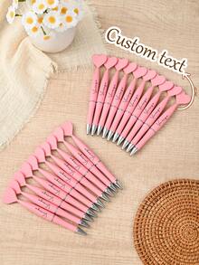 50pcs Customized Engraved Pink Heart-Shaped Ballpoint Pens, Personalized Text Name Signature Pens, Bulk Wedding Favors, Party Supplies, Corporate Gifts - Sets - View 6