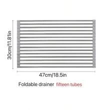 Stainless Steel Foldable Kitchen Sink Dish Drainer - Multiple Sizes Available - Space-Saving Dish Rack - Dish Drainer With Roll-Up Curtain, Stainless Steel Dish Drying Rack - Grey - View 4