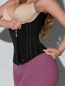 1pc Black Waist Cincher With Button & Zipper Closure, Tummy Control Waist Trainer - Black - View 9