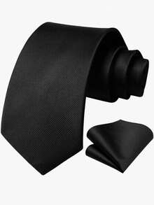 1 Set Fine Twill Men's Business Tie & Pocket Square 2 Pieces Suit Accessory Set - Black - View 13