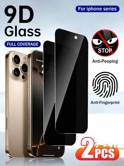 2片裝防窺鋼化玻璃螢幕保護貼，適用於 iPhone 16 Pro Max/15/14/13/7P/8P，防指紋、頂級隱私保護、高端產品，支援臉部解鎖