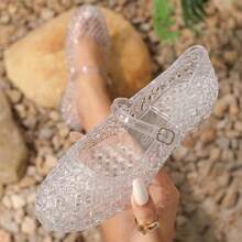 New Fashion Transparent Flat Sandals, Simple Breathable Closed Toe Crystal Clear Soft Sole Women's Princess Shoes, Lightweight Casual Wear - Clear - View 9