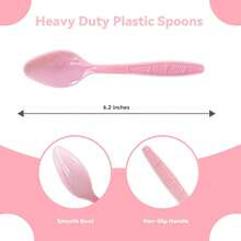 Pink Plastic Spoons Heavy Duty, Disposable Party Supplies 104 PCS - Pink + Spoons - View 2