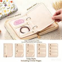 Floral Print Jewelry Storage Book 5 Pages, With Zipper, Portable Anti-Tangle, Suitable For Necklaces, Earrings, Rings, Travel And Home Use - Multicolor - View 10