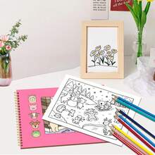 「Garden Treasures」A5 橫式螺旋裝訂塗色本，可愛卡哇伊動物與花園設計，沉浸式紓壓塗色活動，適合正念與放鬆 - 填色本 - 查看 7