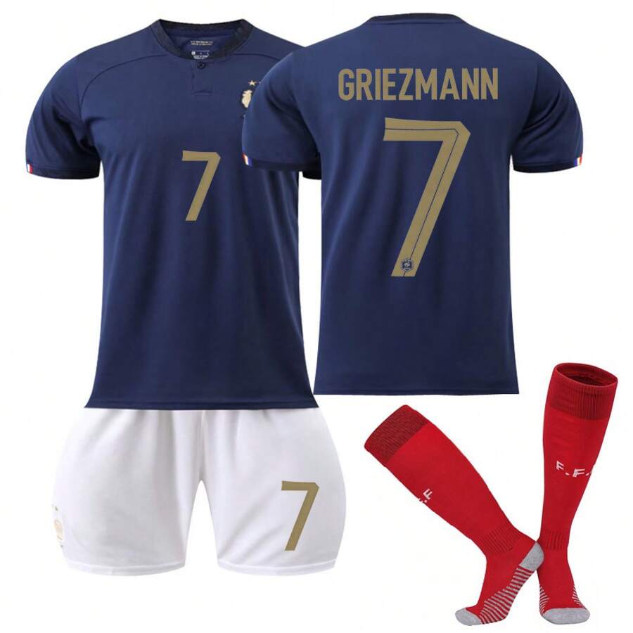 22-23 Frankreich Heimtrikot Mbappé Nummer 10, Benzema Nummer 19, Dembélé Nummer 11 Fußballtrikot mit aufgedruckten Nummern