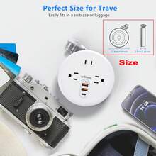 Regleta de viaje con 3 tomas, 1 puerto USB-C y 2 puertos USB-A, cable de extensión retráctil de 4 pies, enchufe ultra plano para artículos esenciales de crucero, protección contra sobretensiones, compacta para maleta - Blanco - View 3