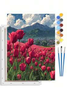 DIY Digital Oil Painting Set, Tulip Landscape, Frameless Digital Oil Painting, Suitable For Adult Beginners, Canvas Painting Handmade Craft, Home Wall Decor, Holiday Gift - Frameless - View 2