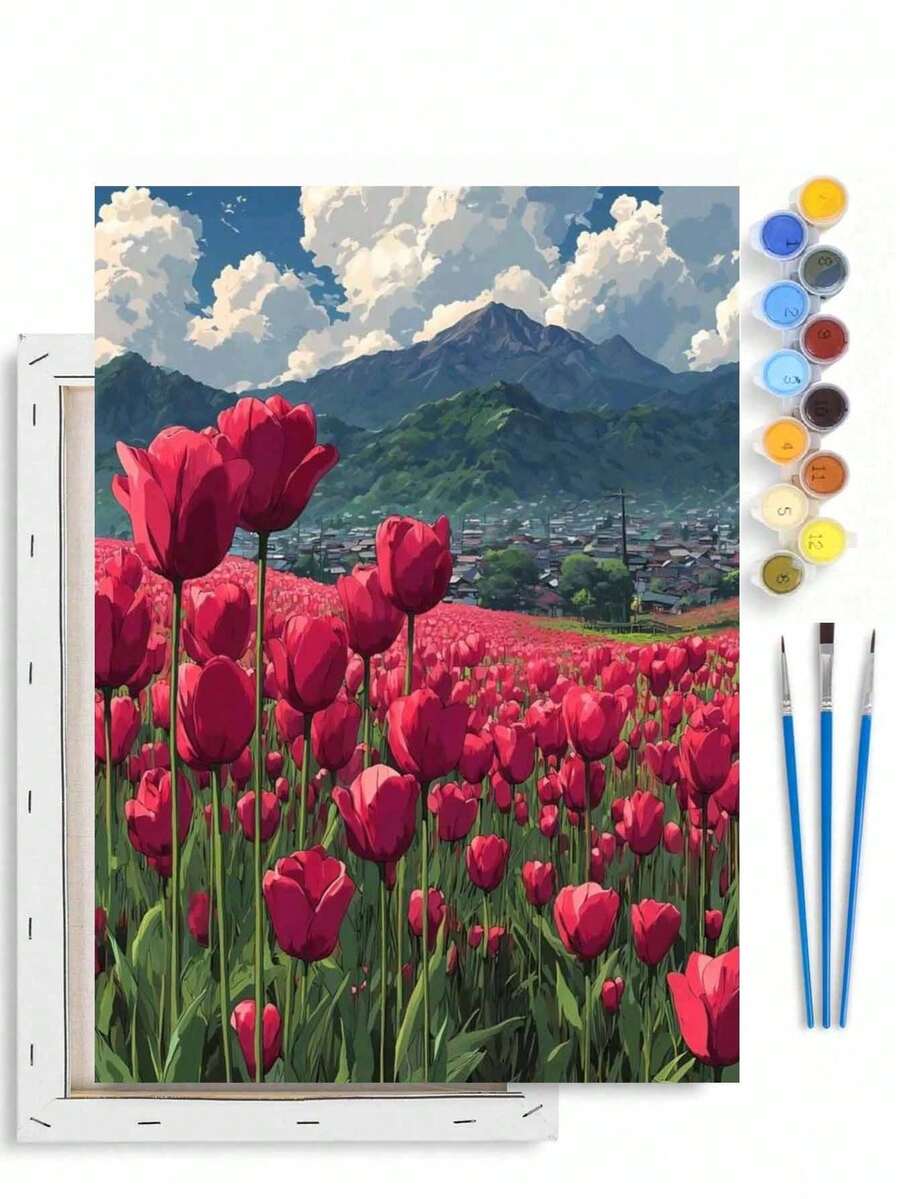 DIY Digital Oil Painting Set, Tulip Landscape, Frameless Digital Oil Painting, Suitable For Adult Beginners, Canvas Painting Handmade Craft, Home Wall Decor, Holiday Gift