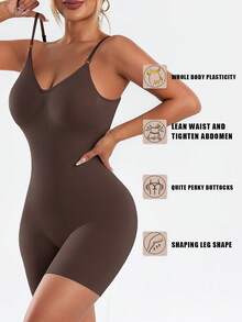 1pc Seamless Women's Yoga Bodysuit, Solid Color. Tummy Control And Butt Lift, Adjustable Straps. Comfortable, Breathable, Stretchy Fabric. Ideal For Fitness, Sports, And Yoga. - 軍綠色 - 查看 4