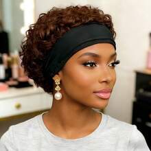 Pixie Headband Curly Wig Human Hair Wig Full Machine Made Wig - Multicolor - View 10