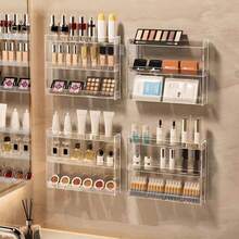 Cosmetic Storage Rack, Wall-Mounted Display Shelf, Multi-Functional Wall Rack, Transparent Plastic Material, Detachable, 3/4/5 Layers, Suitable For Bathroom Storage, Bedroom Storage, Anime Badges/Pins - Clear - View 10
