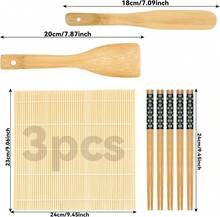 Set di 10 utensili da sushi riutilizzabili, adatto sia ai principianti che ai professionisti, composto da 3 stuoie di bambù, 5 paia di bacchette, un coltello da sushi in legno e un cucchiaio da riso. - Visualizzare 2