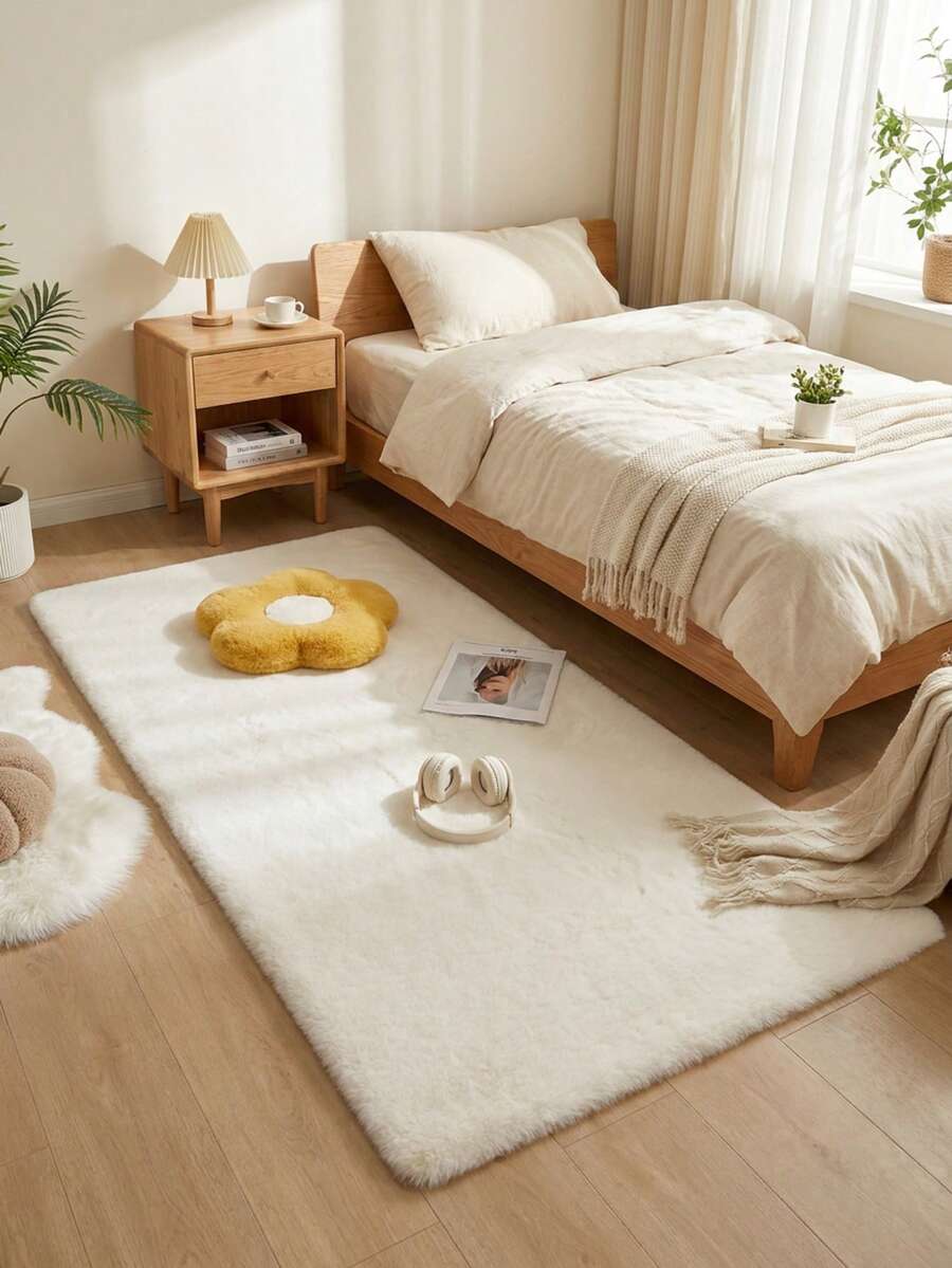1 pieza Alfombra decorativa de piel de conejo sintética color crema blanco, tacto esponjoso y suave, adecuada para sala de estar, dormitorio, estudio, entrada, comedor, decoración de lavandería, material suave y amigable con la piel, hogar personalizado, hogar de moda, alfombra de dormitorio, alfombra de cocina, alfombra de estudio, alfombra de sala de estar, alfombra de baño, para todas las estaciones - Blanco Crema - Ver 1