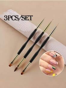 3 Peças Conjunto de Pintura de Arte de Unhas, Pincel de Pintura de Design de Precisão de Duas Pontas, Conjunto de Ferramentas de Caneta Delineadora de Decoração de Arte de Unhas de Metil Acrílico Inodoro - Multicolorido - Visão 2