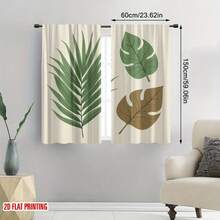 2pcs Asymmetric Plant Curtains, 2D Flat Print, Minimalist Brown & Green Tropical Leaf Design, Sheer, Polyester, Bohemian Vacation Style Rod Pocket Curtains, Suitable For Sunroom, Study, Tea Room, Cafe Commercial Space Window Decoration - Multicolor - View 9