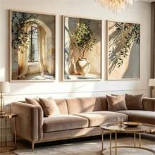 1pc/3Pcs Rustic Cottage Plant Floral Vintage Olive Branch And Olive Leaf Printed Poster, Vintage Mediterranean Travel Plant Fashion Painting For Living Room Bedroom Bathroom Kitchen Home Office Dormitory Wall Decor Picture Optional Frame - Multicolor - View 3