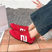2026 New Vintage Versatile Flat Casual Shoes, Colorblock Sports Sneakers, Red German Training Shoes For Women, Soft Sole Lace-Up Casual Sports Shoes - Red - View 3