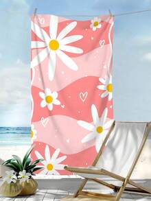 1pc Daisy Beach Towel, Daisy Print Microfiber Absorbent Sand-Proof Large Beach Bath Towel, Bathroom, Swimming, Fitness, Yoga, Camping, Soft Comfortable Microfiber Towel, Lightweight Portable, Windproof Sun Protection, Summer Travel, Bathroom, Beach Decor, Beach Vacation Essential Gift Beach Towel (Single-Sided Printing) - Rose-red Daisies - View 3