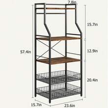 5-Tier Industrial Bakers Rack For Kitchen Organization - Microwave Oven Stand With 2 Large Wire Baskets, 8 Hooks, Utility Storage Shelf, Coffee Bar Station - Black and White - View 2
