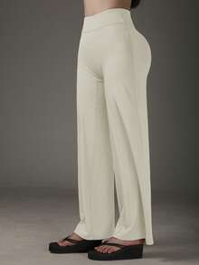 Pantalones de cintura alta, pierna ancha y suaves, levantadores de glúteos, no transparentes, para yoga, casuales y deportivos de verano - Albaricoque - Ver 4