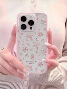 1 pieza Funda de teléfono con marco rosa, protección de lente minimalista, pantalla completa, patrón floral disperso, diseño de rompecabezas, personalizada, compatible con iPhone 16 Pro Max/17/16/15/14 Plus/13/12/11, carcasa protectora - Multicolor - Ver 2