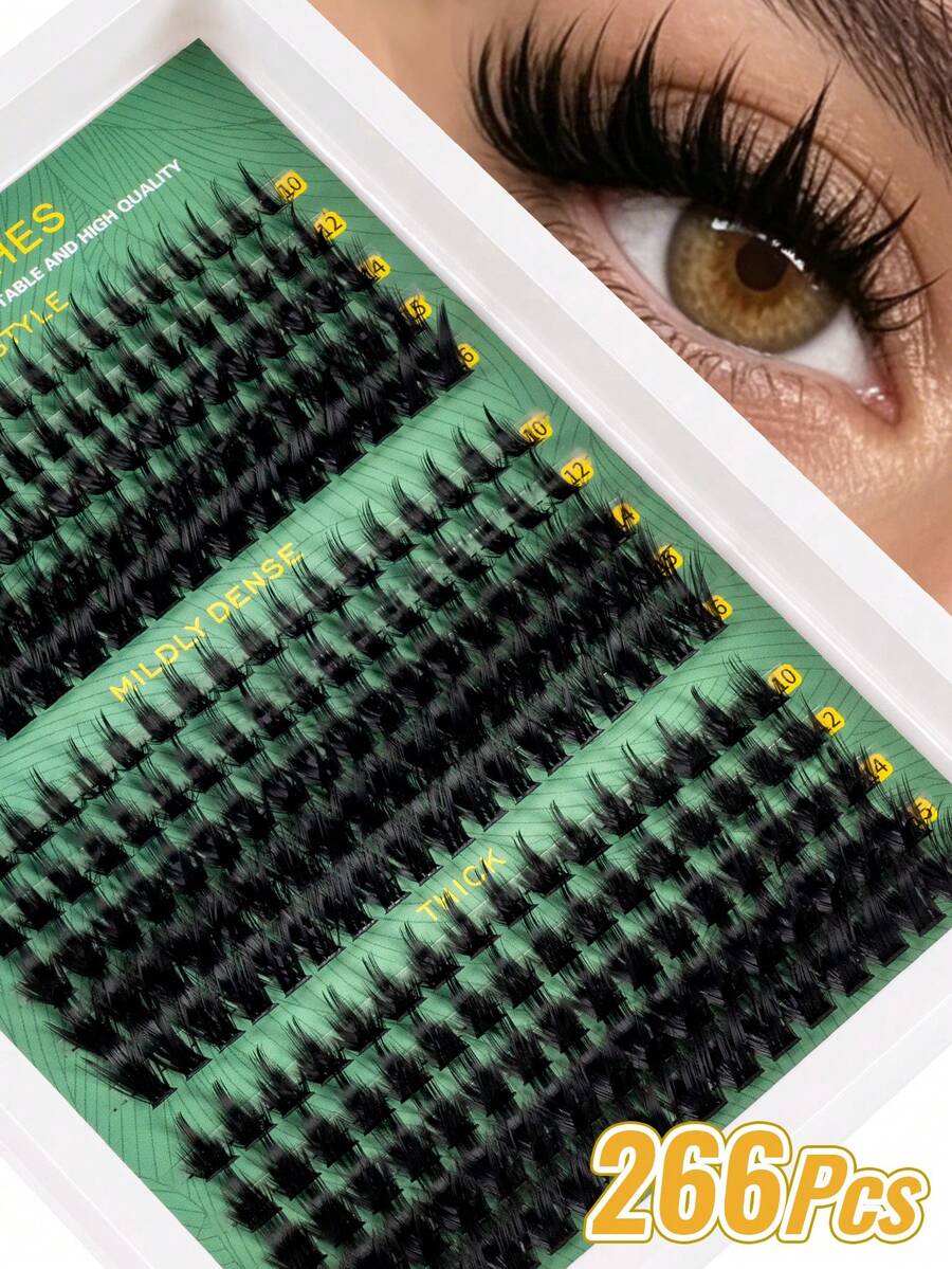 300/266pcs DIY Pre-Made False Eyelash Clusters (60D-100D Tapered Tips) – Classic Style, 10–18mm Length, Long And Fluffy Texture; Easy To Apply And Use; Suitable For Makeup; Ideal For Lash Technician Kits, Anime Style And Cat Eye Looks