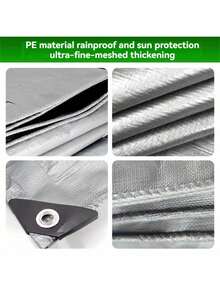 1pc Silver Plastic Woven PE Waterproof Tarp, Outdoor Rainproof Cover, Waterproof Canopy, Sunshade Tarp, Random Style (2*2m No Rope) Outdoor Picnic - A - View 3