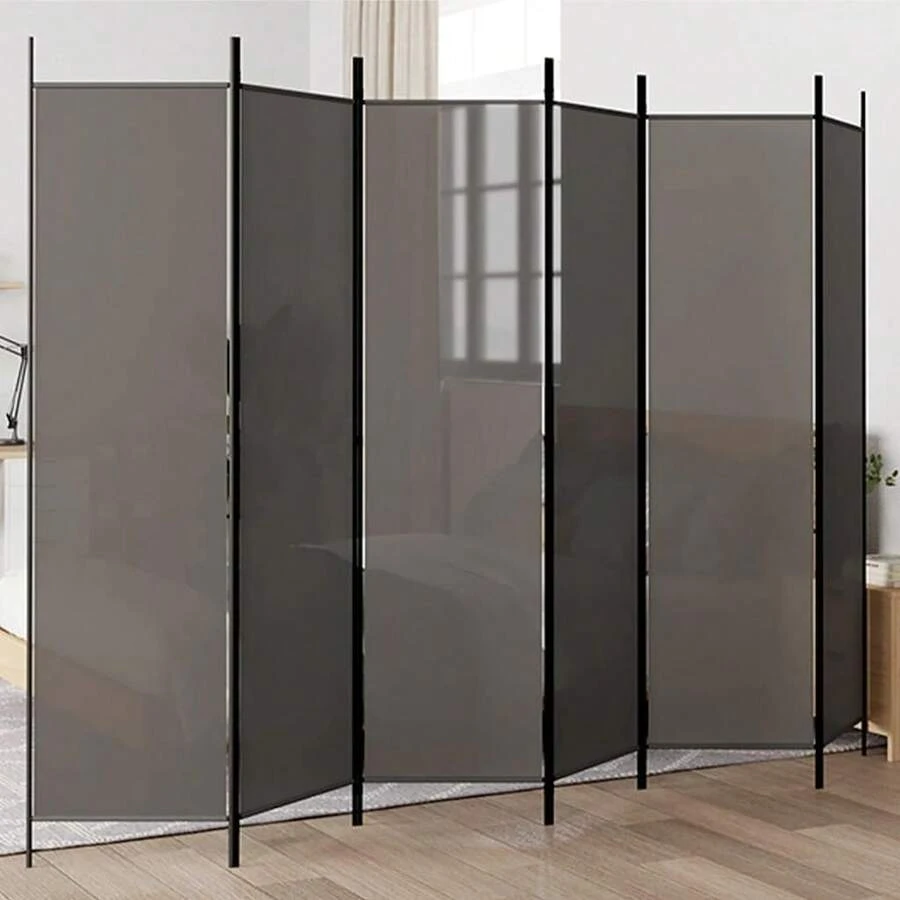 vidaXL Divisorio per ambienti a 6 pezzi, 300x200 cm, poliestere e ferro, antracite, schermo per la privacy pieghevole, divisorio mobile, camera da letto e ufficio, accessorio per la casa - grigio antracite - Visualizzare 1