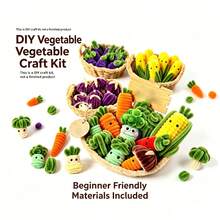 Un juego de tallos de chenilla de verduras en una cesta, kit de manualidades DIY con limpiapipas, con ojos negros, para proyectos artísticos y creativos de artesanía DIY, se puede usar para decoración de escritorio y hogar después de completarlo - Una cesta de verduras - Ver 2