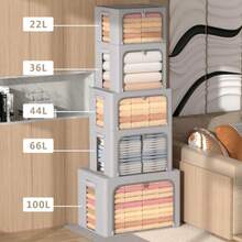 3Pack Frame Storage Box - Clothes Storage Bin Bags Oxford Fabric Foldable Stackable Container Organizer Set with Clear Window and Carry Handles Grey, Extra Large-100L - Gris - Ver 5
