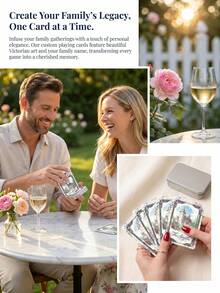 Personalized Custom Text Playing Cards Set (54 Cards) - Victorian Art Playing Cards, Customizable With Family Name And Text, Comes With Elegant Metal Tin Gift Box, Suitable For Family Gatherings, Weddings, Anniversaries And Holidays, Ideal Gift For Couples, Parents, Friends - Multicolor - View 5