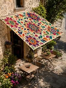 1pc Bohemian Floral Sun Shade, Lightweight Polyester Material, Suitable For Beach, Camping, Garden, Picnic, Outdoor Adventure Sun Shade (Support Pole And Rope Not Included) - B - View 2