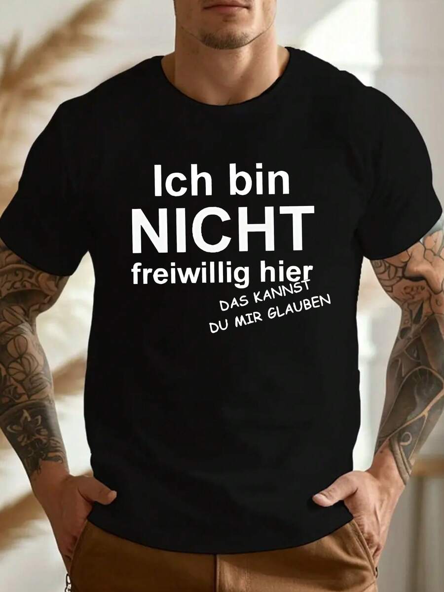 Camiseta de talla grande para hombre con un divertido diseño alemán arrugado - Negro - Ver 1