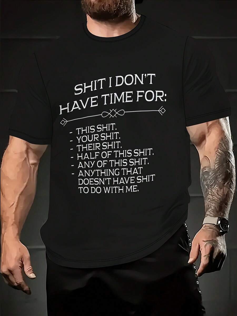 Suitable For Everyday Use, Men's Casual Short-Sleeved T-Shirt, Casual Sports T-Shirt, Unisex Cotton Loose Short-Sleeved Round Neck Urban Vintage Style T-Shirt. - 黑色 - 查看 1