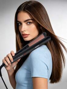 CRASTS Straight Hair Iron No Damage Heat Straightener Straight & Curl 2-In-1 Adjustable Temperature Hair Straightener Clip Bangs Inward Curl Electric Curling Iron Styling - Black - View 2