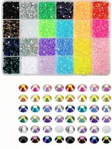 1 Box (Approx. 3600pcs) Reusable Random Assorted Resin Nail Art Decorations, Multiple Colors, Including Flat Design, Diamond Shape And Round Diamond Design, Suitable For DIY Crafts And Various Nail Art Accessories (With Storage Box) Nail Charms - Multicolor - View 1