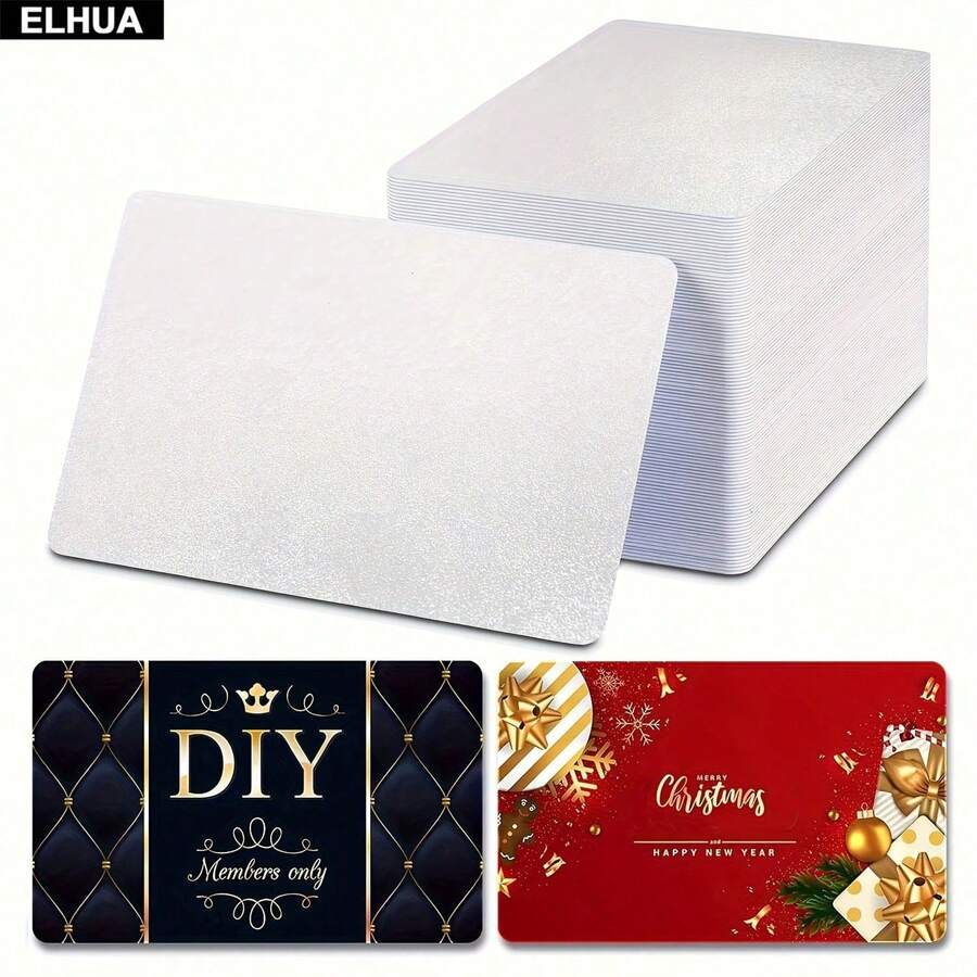 ELHUA Metal Business Card Blank Cards - Printable Sublimation Blank Cards Business Cards - White Blank Business Cards DIY Promotional Gift Cards - Desktop Business Card Number Label Metal Cards