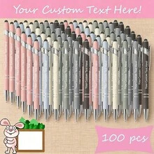 100pcs Customized Metal, Mixed Colors, Office Gifts, Nurses, Teachers, Colleague Team Building, Retirement Gifts, Capacitive Touch Writing Smoothly, Black Ink School Supplies, Back To School, Personalized, Mother's Day Gift, Graduation Gift - 彩色 - 查看 7