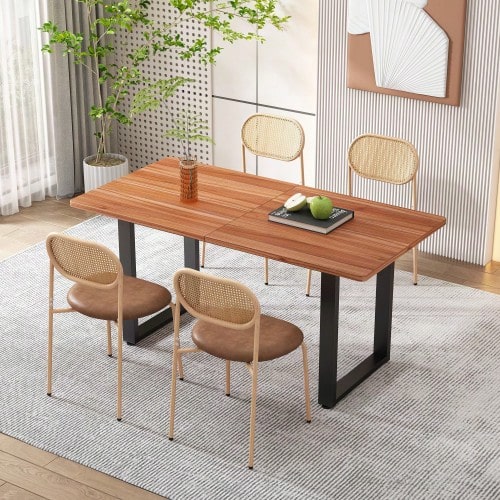 Set Of 4 Dining Chairs, Modern, Simple Leisure Chairs With Four Metal Legs, Rattan Leisure Chairs, Living Room And Bedroom Chairs, Brown - Brown - View 1