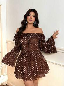 Vionelle Vestido de lunares con hombros descubiertos y lazo, talla grande y sexy - Negro - Ver 3