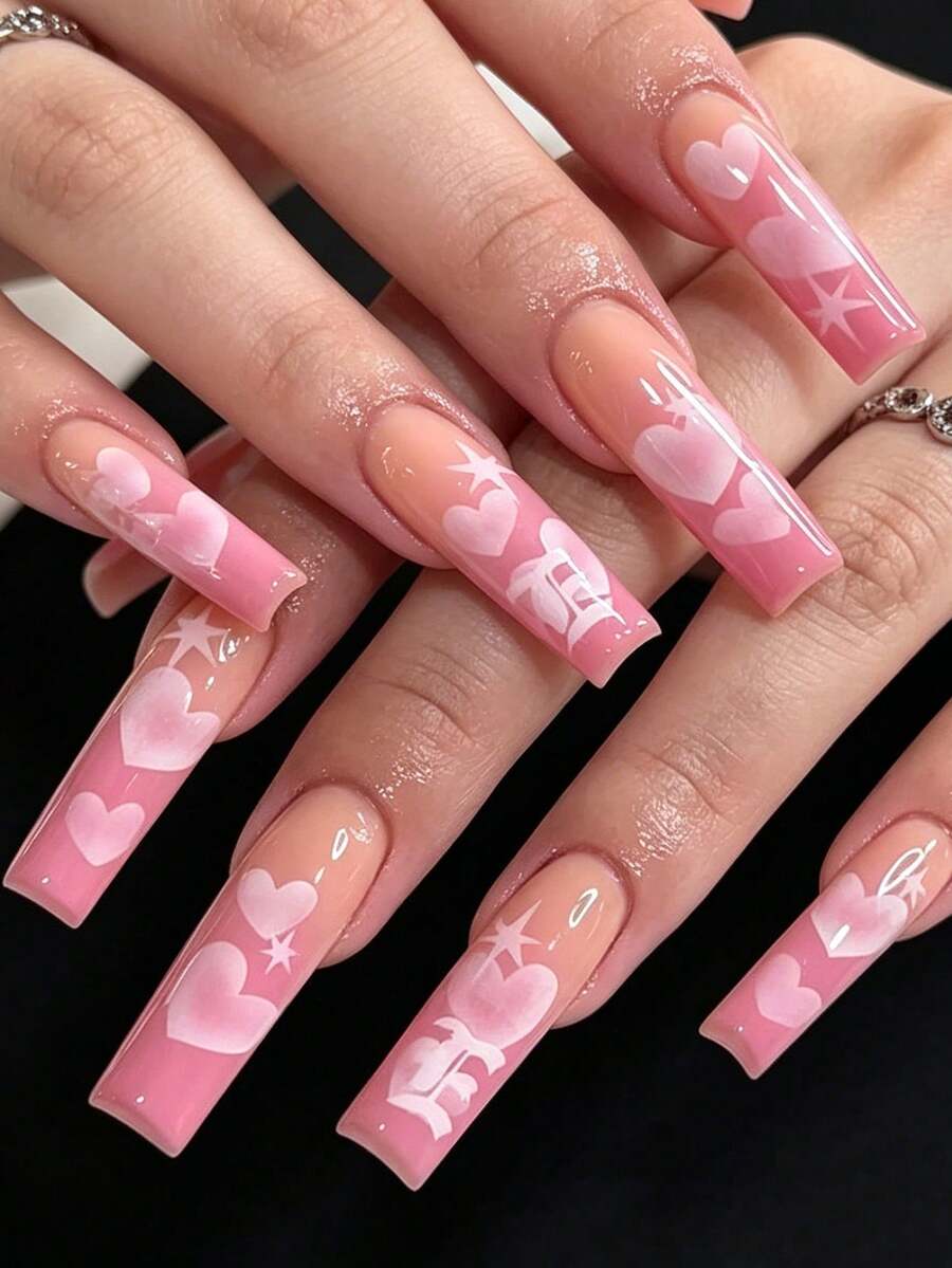 Show Your Beauty 24片中長芭蕾舞甲 經典優雅粉色漸層 紮染愛心星星條紋法式亮面亮白色假指甲 時尚百搭可穿戴指甲 適合約會派對 春夏秋冬 女士女孩日常佩戴 可拆卸式壓貼美甲套組 含果凍膠與指甲锉 易佩戴且持久 果凍膠隨機發送 - 西瓜粉 - 查看 1